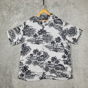 Reserve Hawaiian Collection Shirt Men XL White Black Island Map Print 100% Rayon
